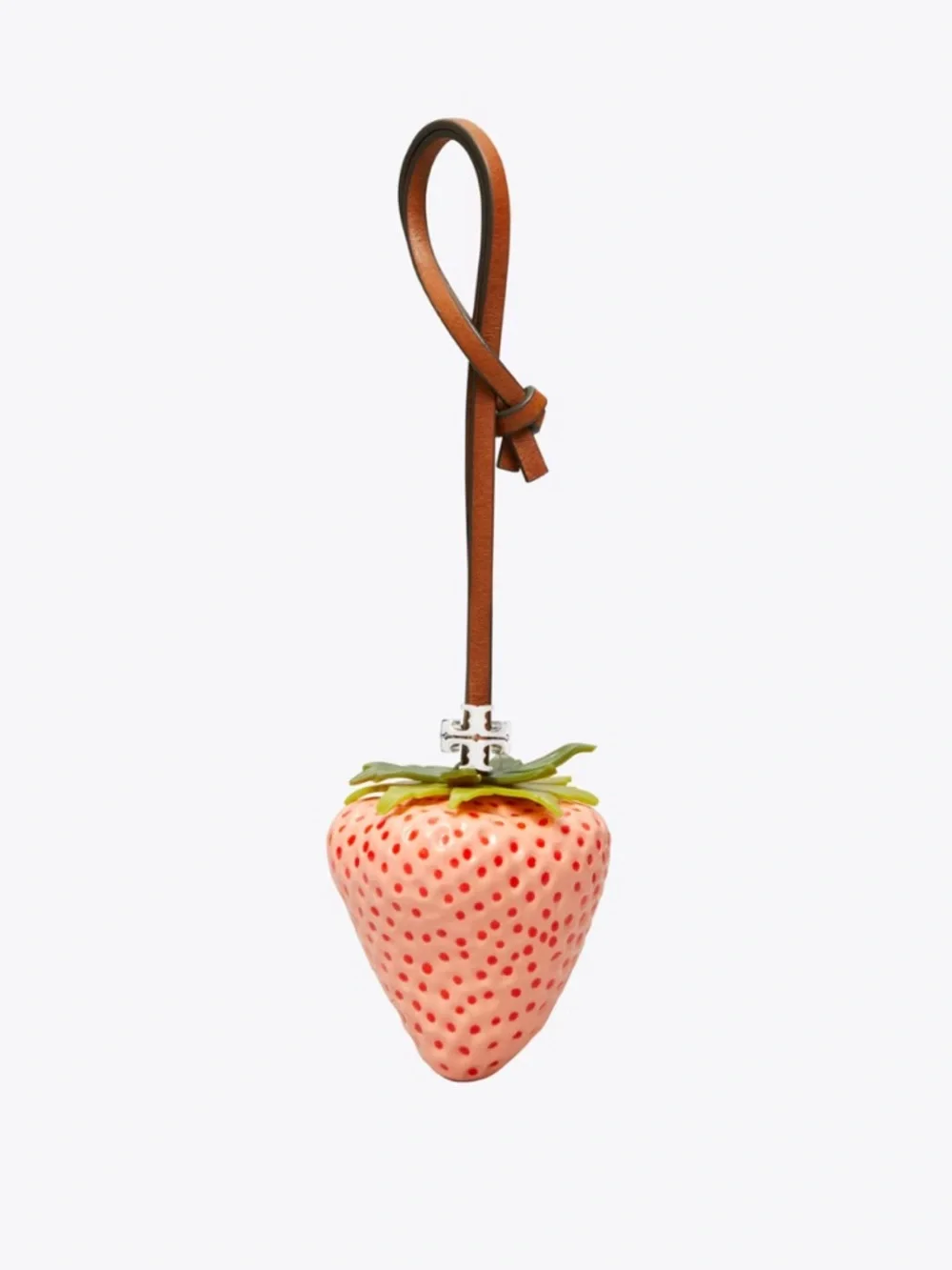 Tory Burch Pink Strawberry Bag Charm with Brown Strap